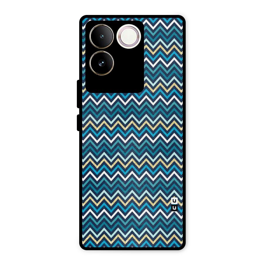 Blue Shades Chevron Pattern Metal Back Case for Vivo T2 Pro
