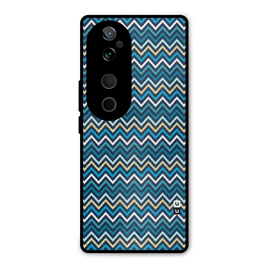 Blue Shades Chevron Pattern Metal Back Case for Vivo T3 Ultra
