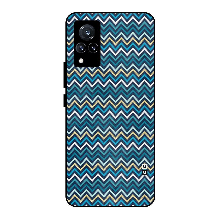 Blue Shades Chevron Pattern Metal Back Case for Vivo V21 5G