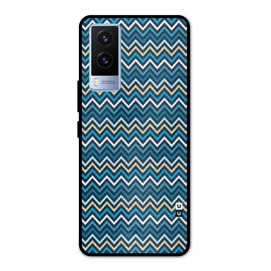 Blue Shades Chevron Pattern Metal Back Case for Vivo V21e 5G