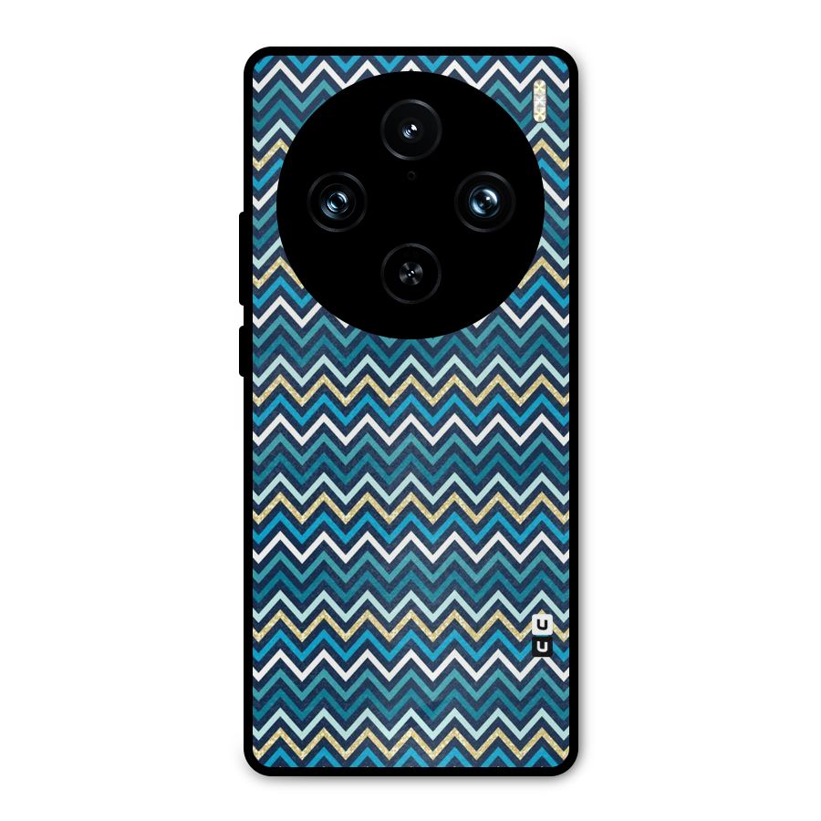 Blue Shades Chevron Pattern Metal Back Case for Vivo X100 Pro