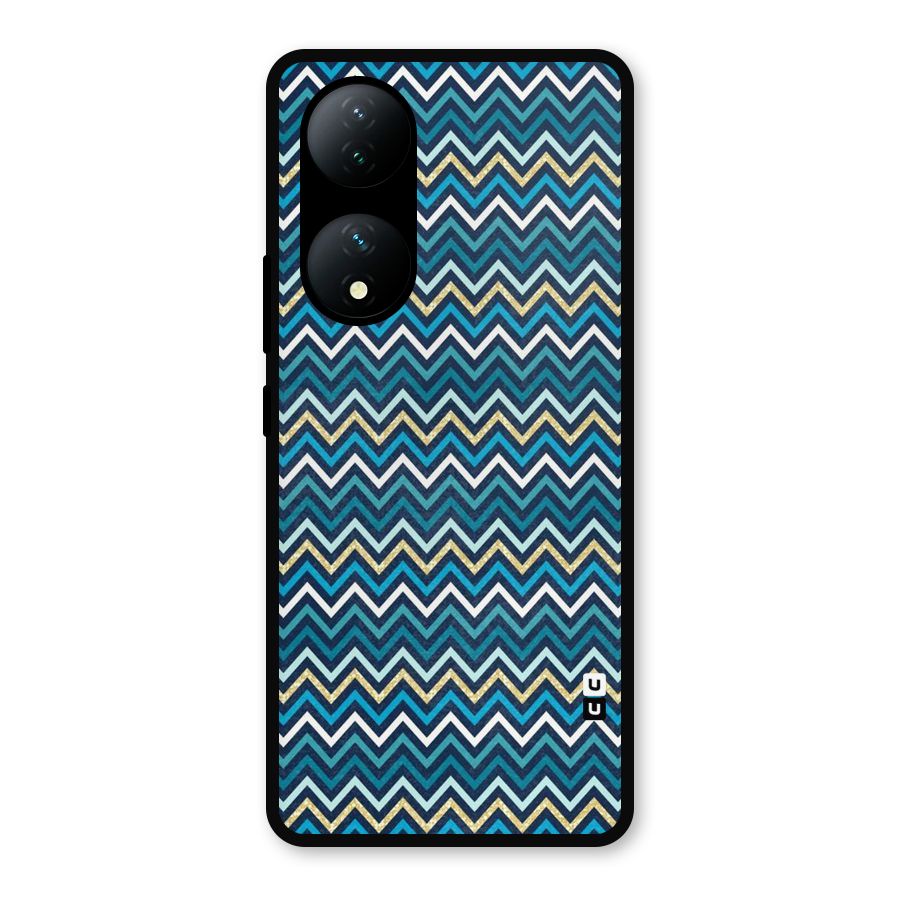 Blue Shades Chevron Pattern Metal Back Case for Vivo Y100a