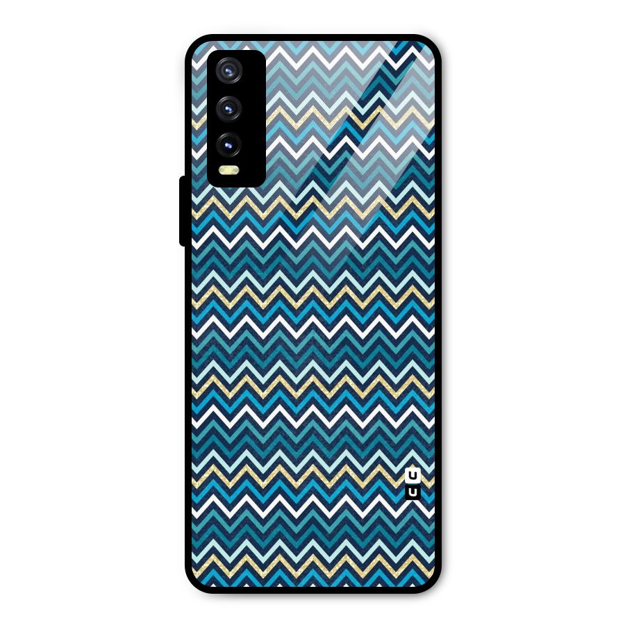 Blue Shades Chevron Pattern Metal Back Case for Vivo Y20g