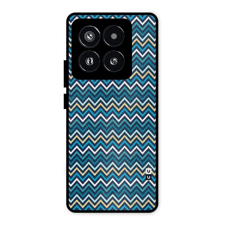 Blue Shades Chevron Pattern Metal Back Case for Xiaomi 14 Pro