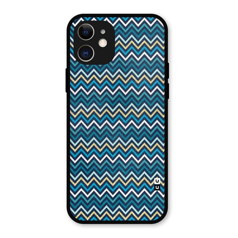 Blue Shades Chevron Pattern Metal Back Case for iPhone 12