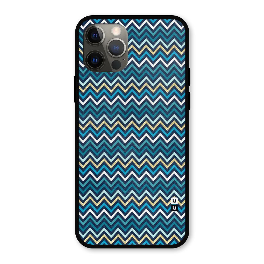 Blue Shades Chevron Pattern Metal Back Case for iPhone 12 Pro