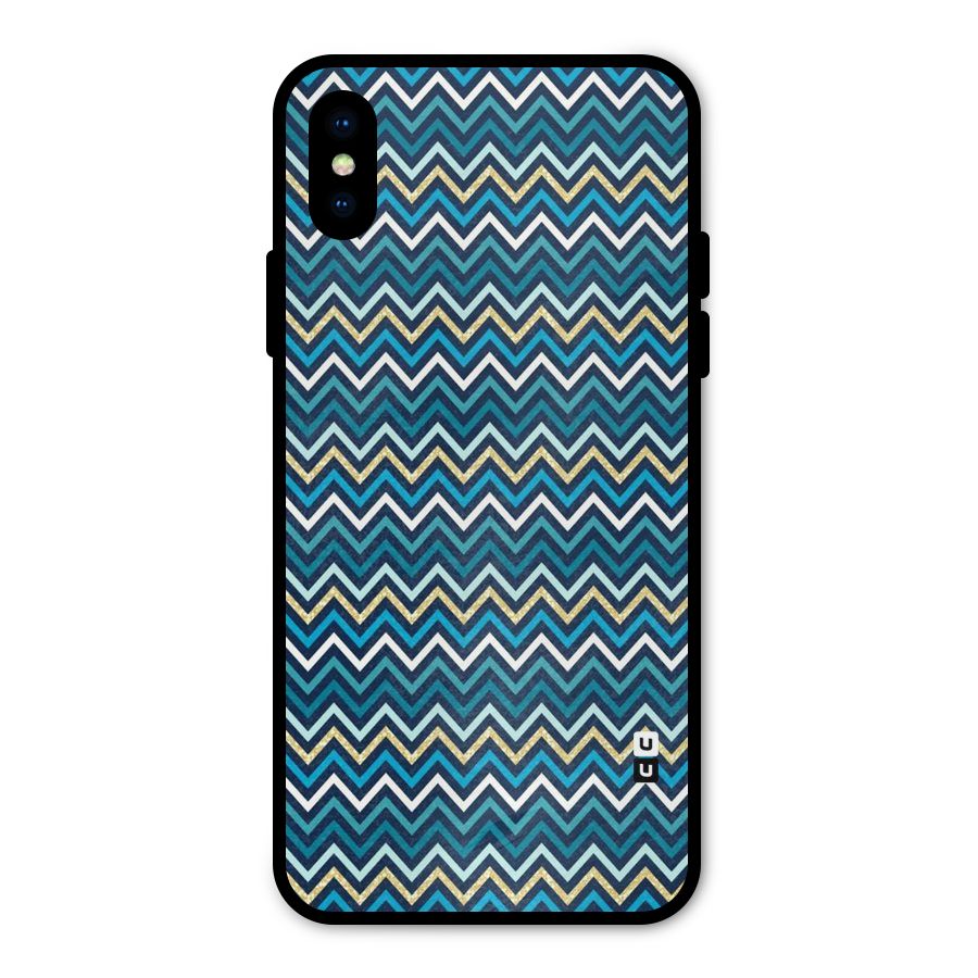 Blue Shades Chevron Pattern Metal Back Case for iPhone X