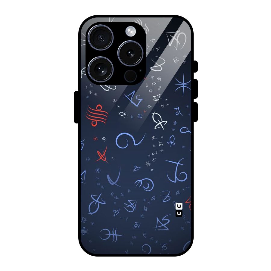 Blue Symbols Glass Back Case for iPhone 15 Pro