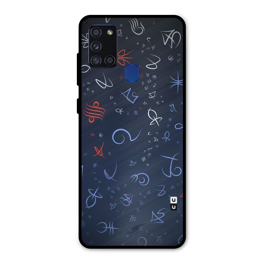 Blue Symbols Metal Back Case for Galaxy A21s