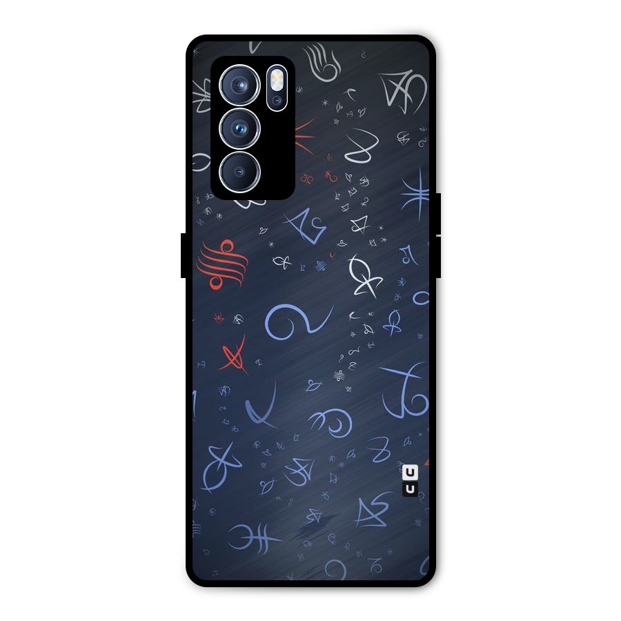 Blue Symbols Metal Back Case for Oppo Reno6 Pro 5G