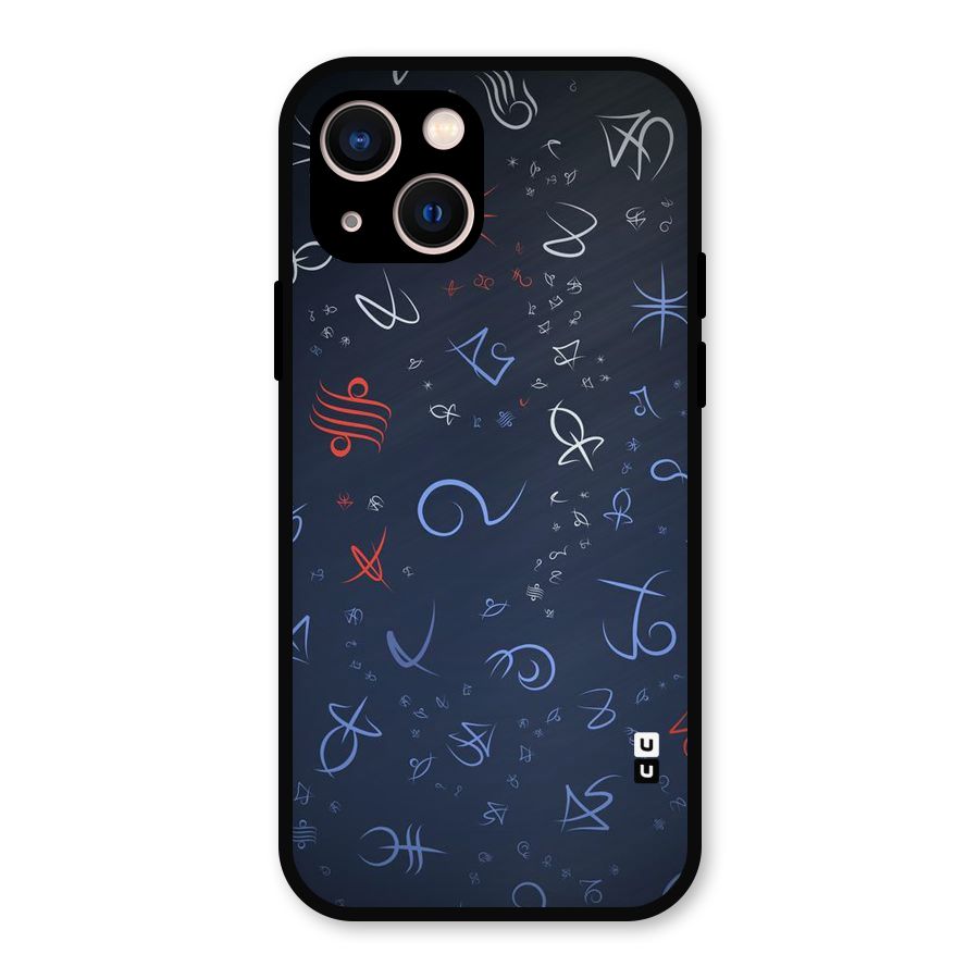 Blue Symbols Metal Back Case for iPhone 13