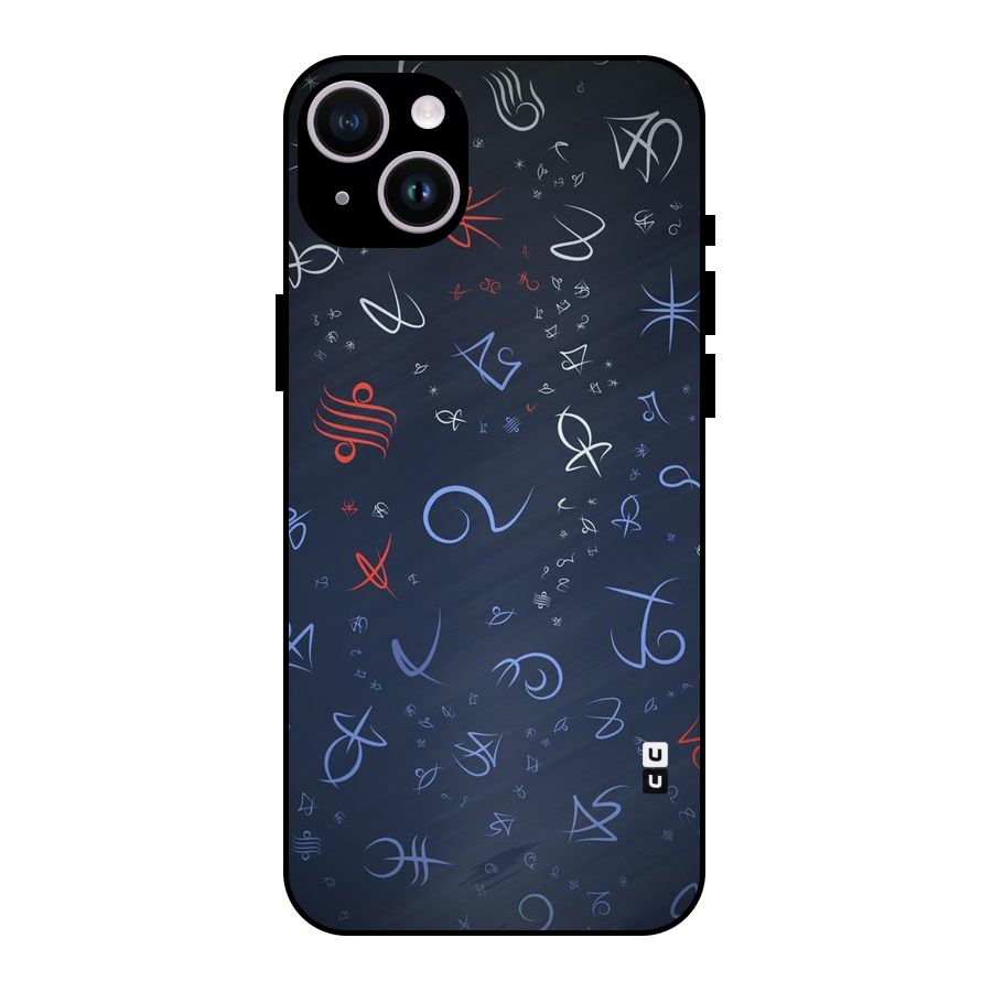Blue Symbols Metal Back Case for iPhone 14 Plus