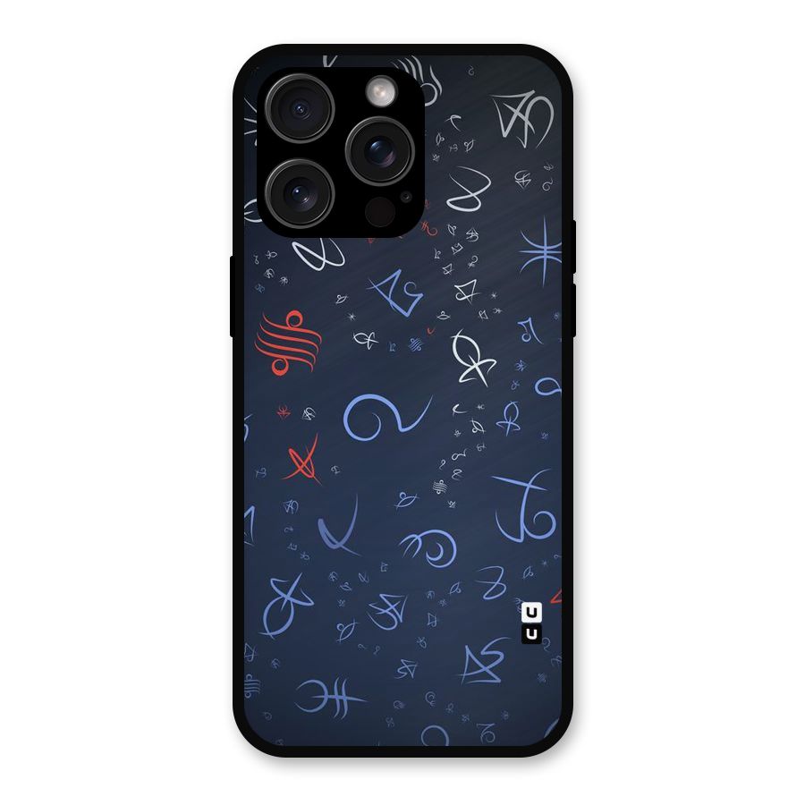 Blue Symbols Metal Back Case for iPhone 15 Pro Max