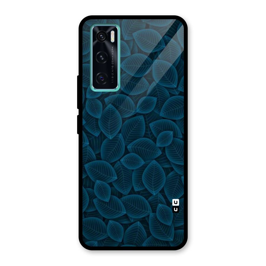 Blue Thin Leaves Glass Back Case for Vivo V20 SE