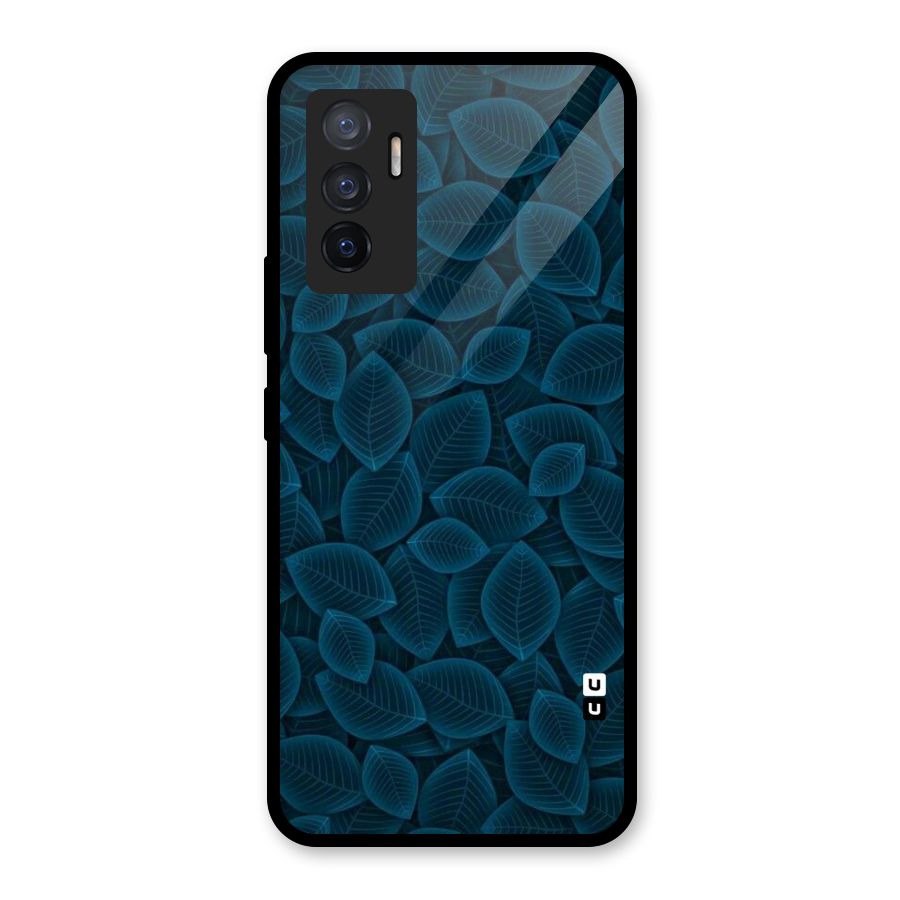 Blue Thin Leaves Glass Back Case for Vivo V23e
