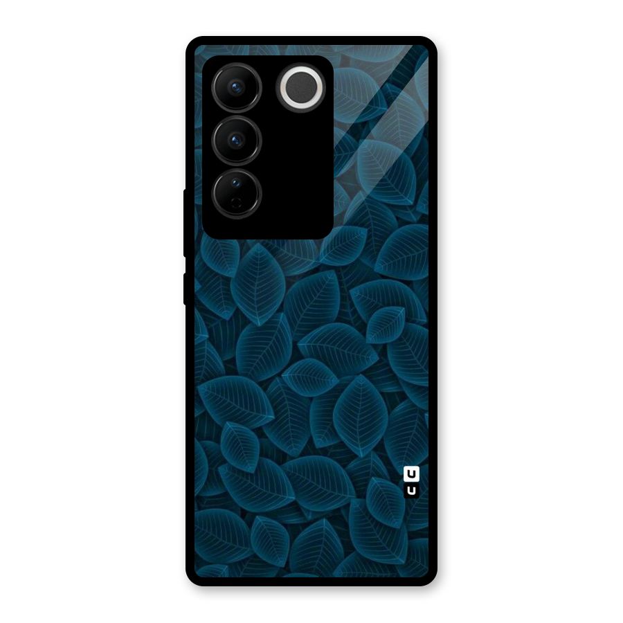 Blue Thin Leaves Glass Back Case for Vivo V27