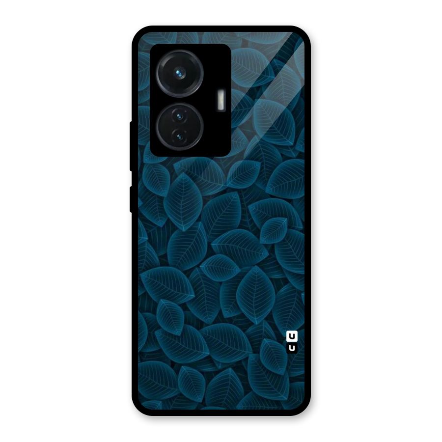 Blue Thin Leaves Glass Back Case for iQOO Z6 44W