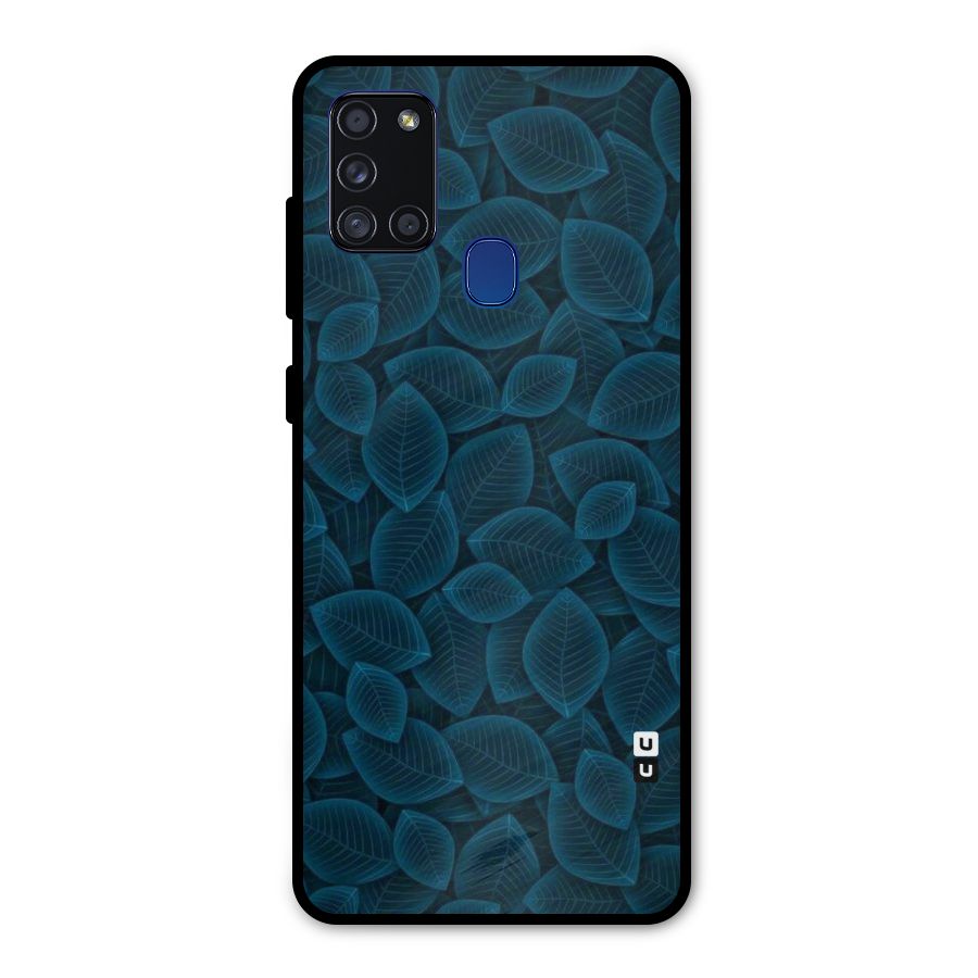 Blue Thin Leaves Metal Back Case for Galaxy A21s