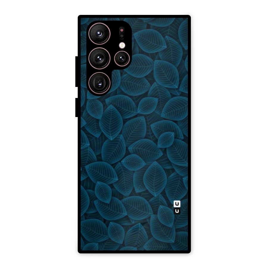 Blue Thin Leaves Metal Back Case for Galaxy S22 Ultra 5G