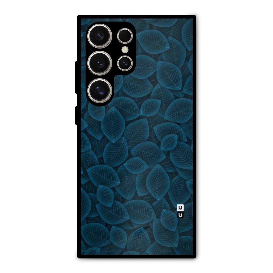 Blue Thin Leaves Metal Back Case for Galaxy S24 Ultra