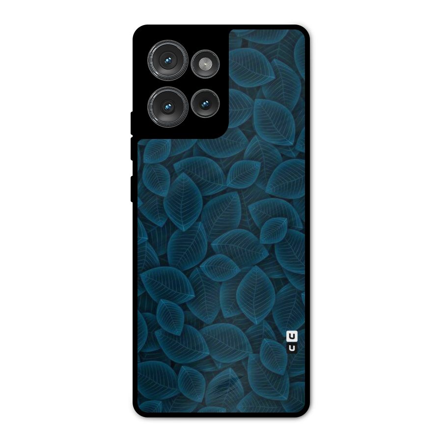 Blue Thin Leaves Metal Back Case for Motorola Edge 50