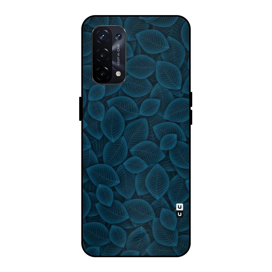 Blue Thin Leaves Metal Back Case for Oppo A74 5G