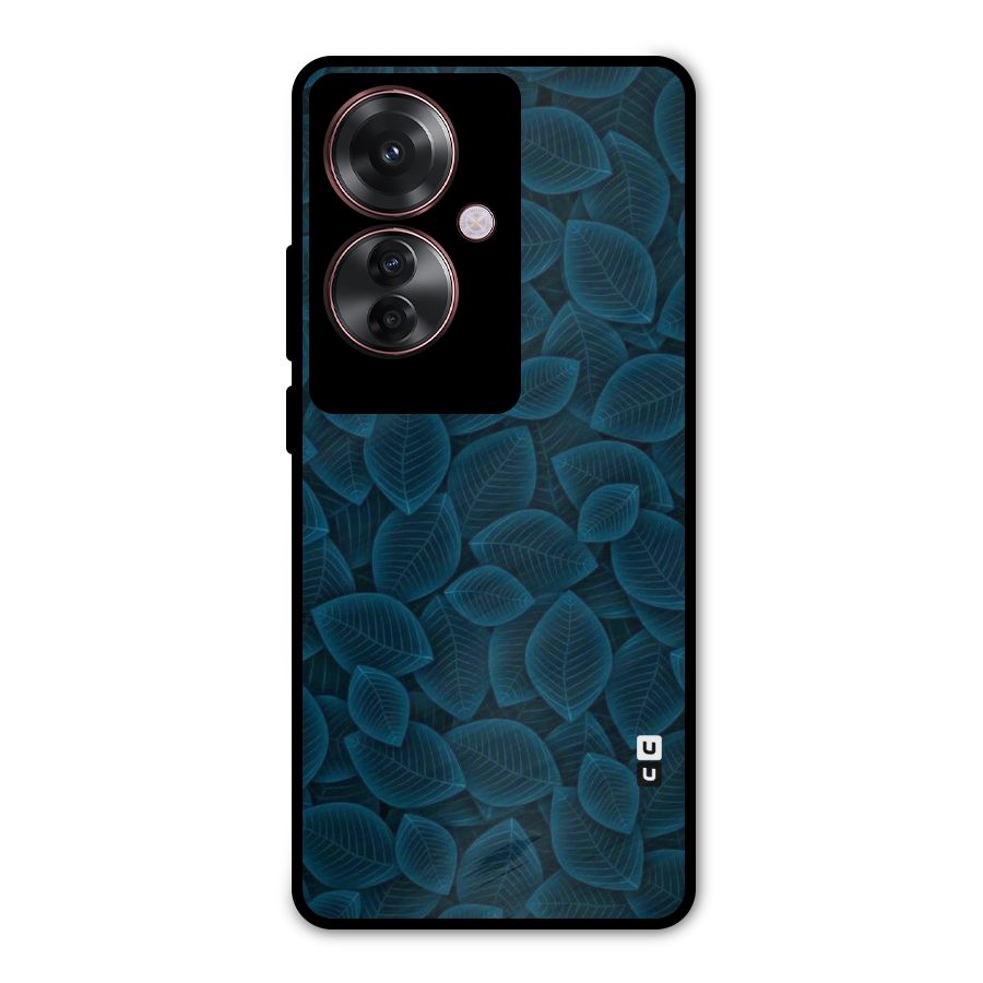 Blue Thin Leaves Metal Back Case for Oppo F25 Pro