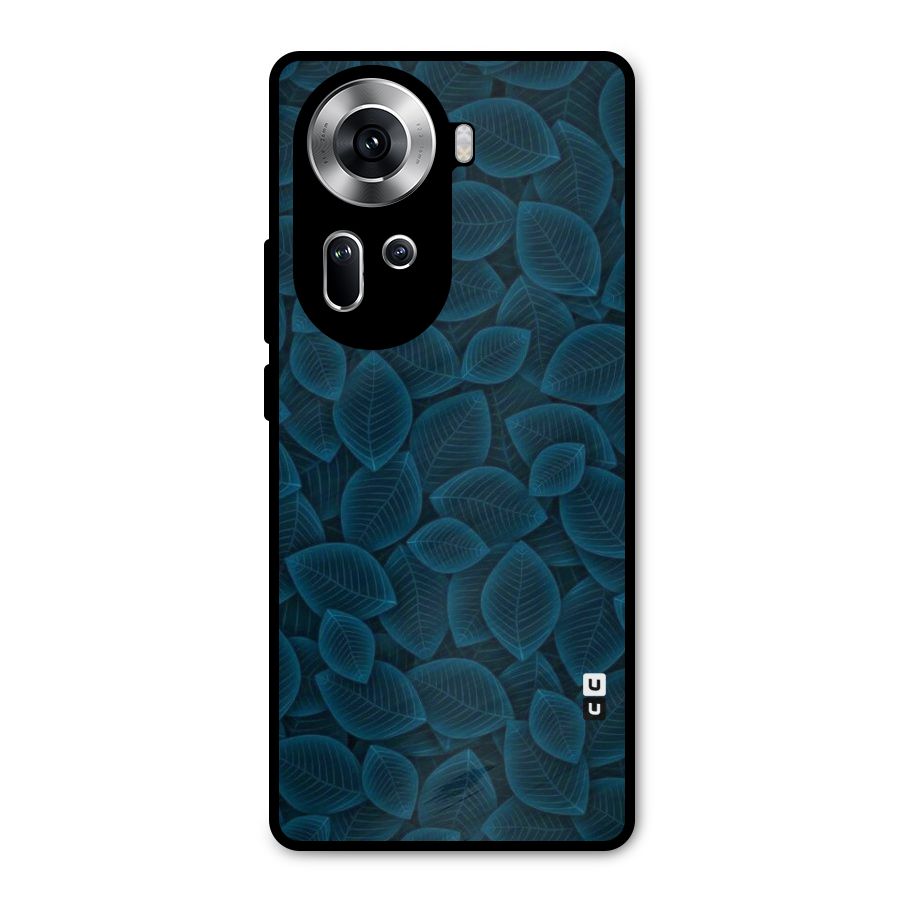 Blue Thin Leaves Metal Back Case for Oppo Reno11 5G