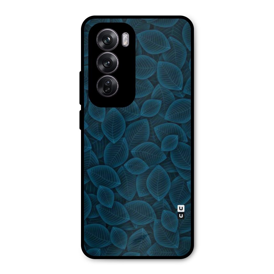 Blue Thin Leaves Metal Back Case for Oppo Reno12 Pro