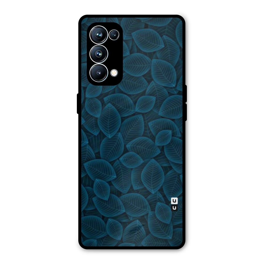 Blue Thin Leaves Metal Back Case for Oppo Reno5 Pro 5G