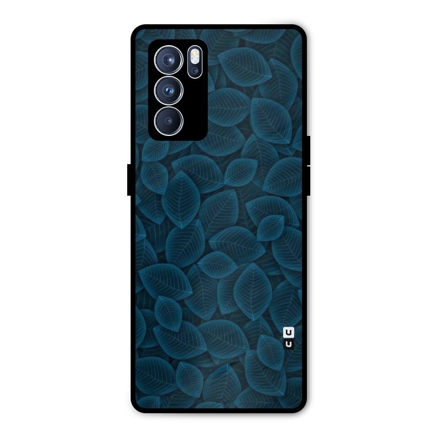Blue Thin Leaves Metal Back Case for Oppo Reno6 Pro 5G