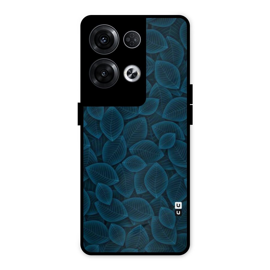 Blue Thin Leaves Metal Back Case for Oppo Reno8 Pro 5G