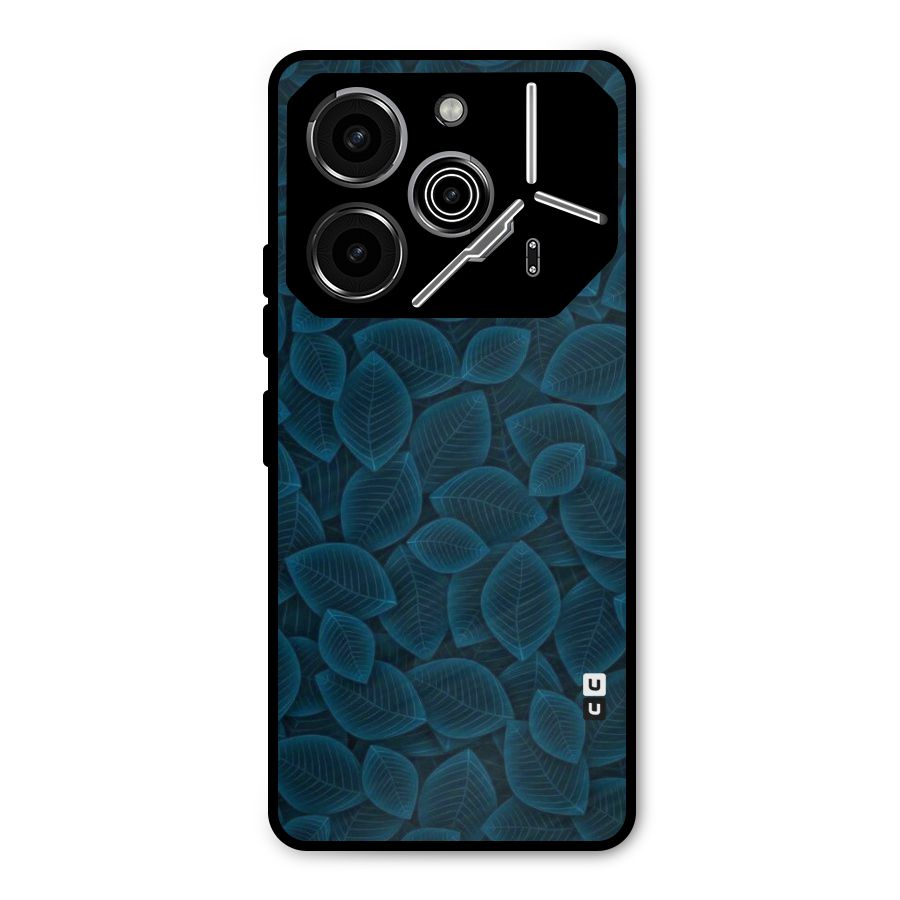 Blue Thin Leaves Metal Back Case for Tecno Pova 6 Pro