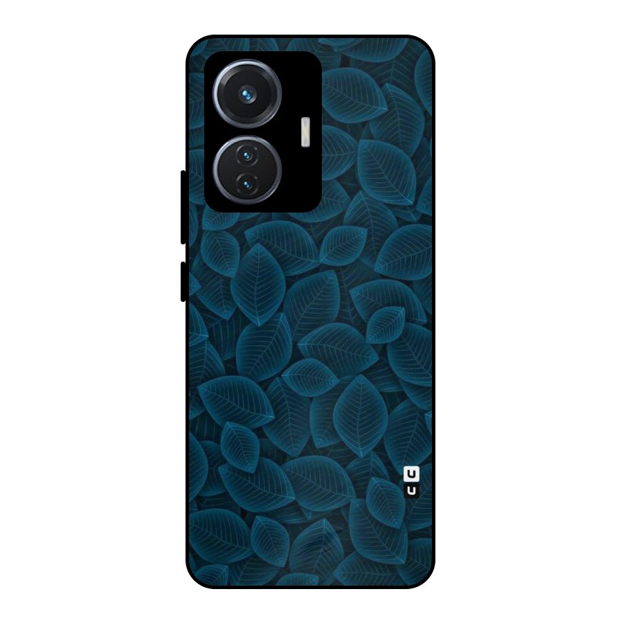 Blue Thin Leaves Metal Back Case for Vivo T1 44W