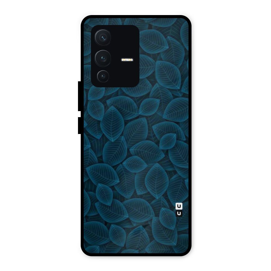 Blue Thin Leaves Metal Back Case for Vivo V23 5G