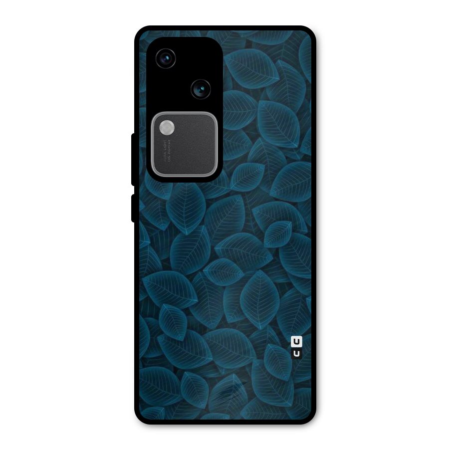 Blue Thin Leaves Metal Back Case for Vivo V30 Pro