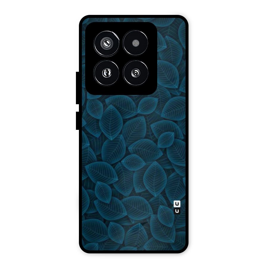 Blue Thin Leaves Metal Back Case for Xiaomi 14 Pro