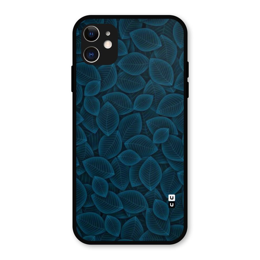Blue Thin Leaves Metal Back Case for iPhone 11