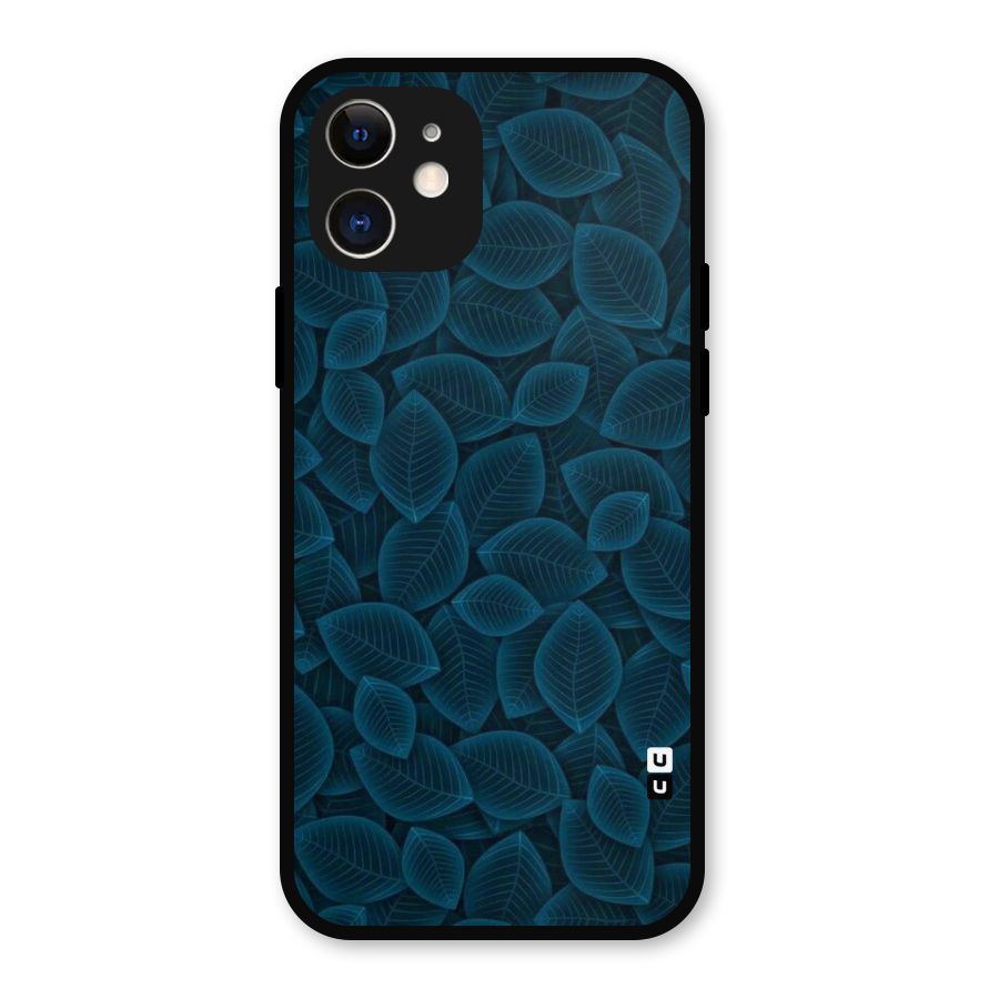 Blue Thin Leaves Metal Back Case for iPhone 12