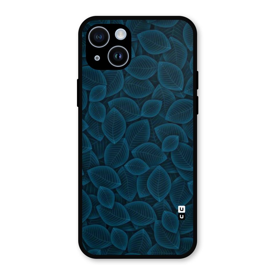 Blue Thin Leaves Metal Back Case for iPhone 14