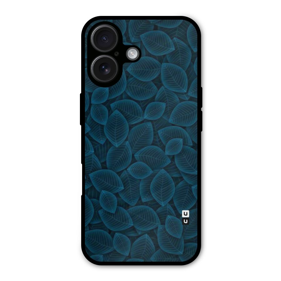 Blue Thin Leaves Metal Back Case for iPhone 16