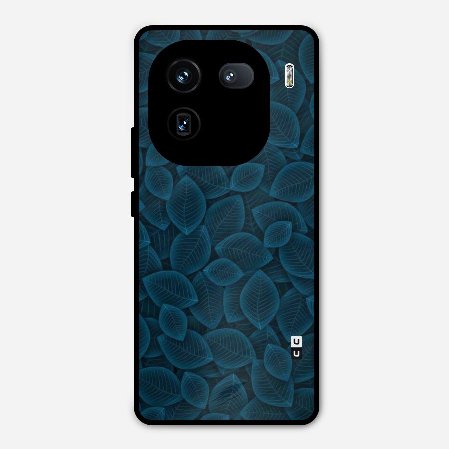 Blue Thin Leaves Metal Back Case for iQOO 12
