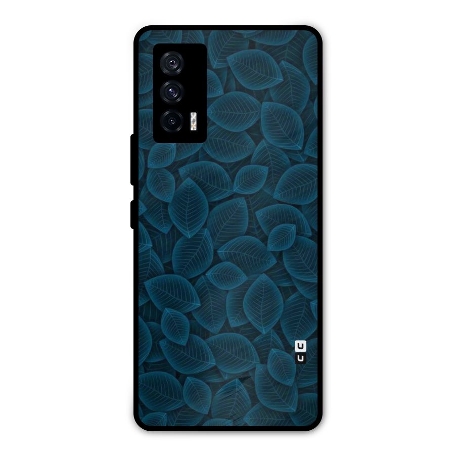 Blue Thin Leaves Metal Back Case for iQOO 7 5G