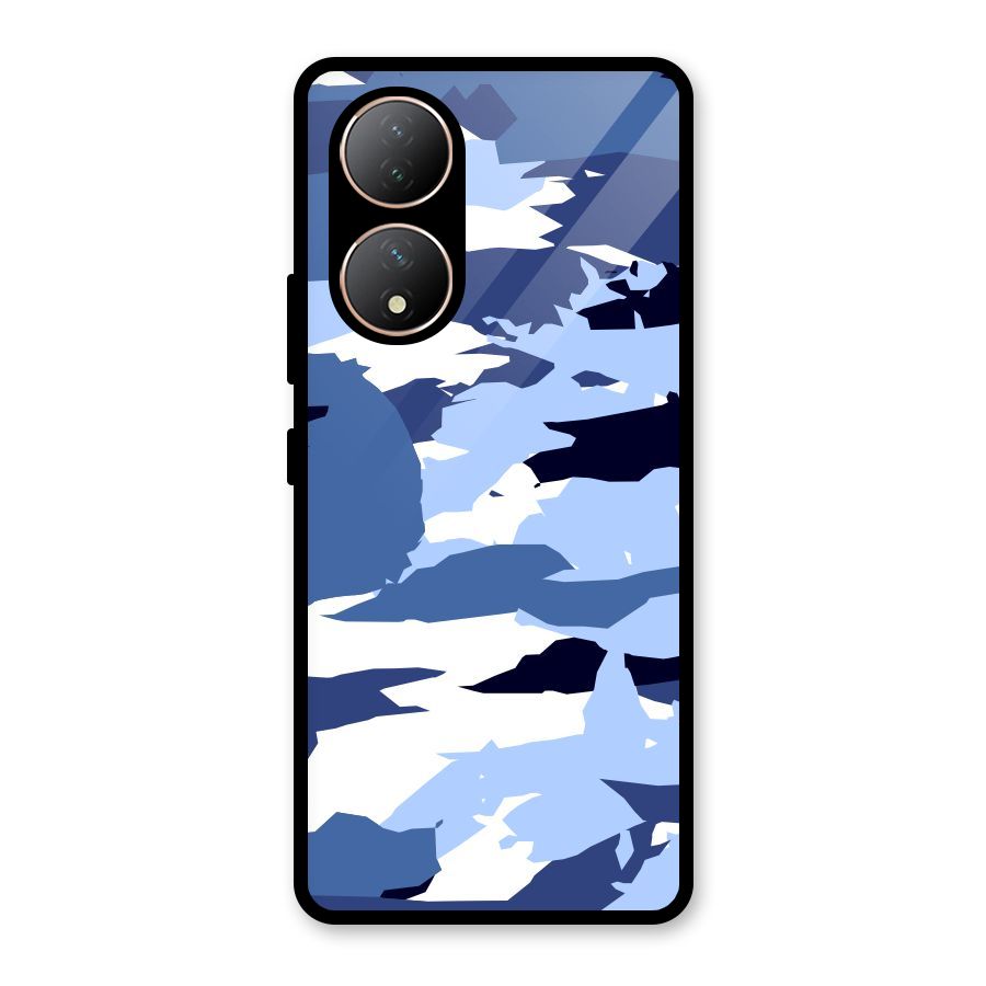 Blue White Canvas Glass Back Case for Vivo T2