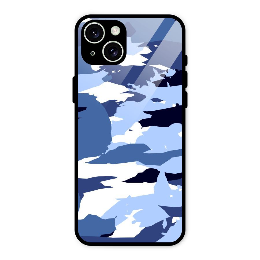 Blue White Canvas Glass Back Case for iPhone 15 Plus