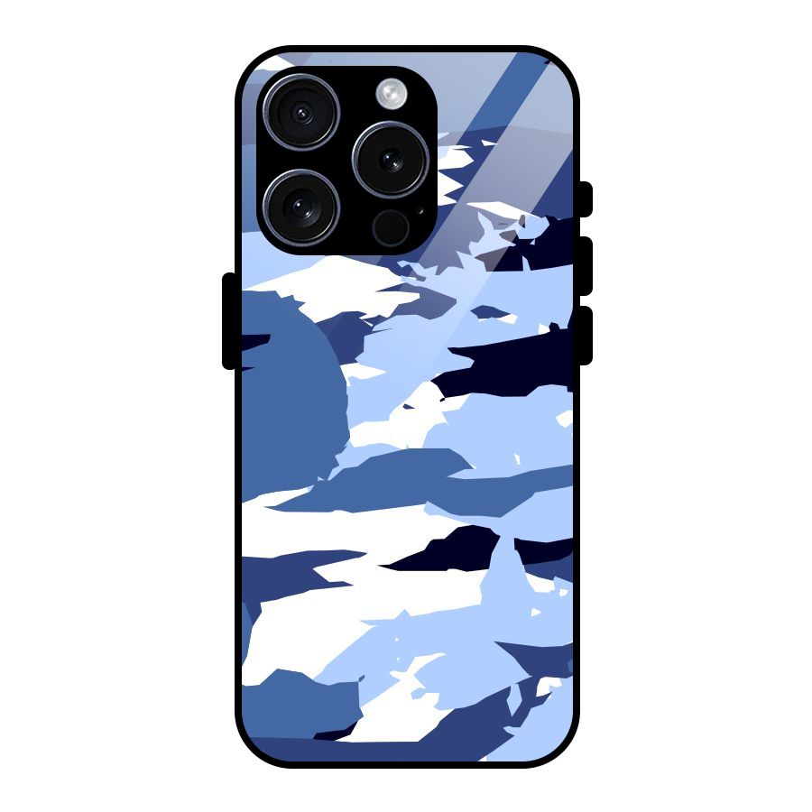 Blue White Canvas Glass Back Case for iPhone 15 Pro