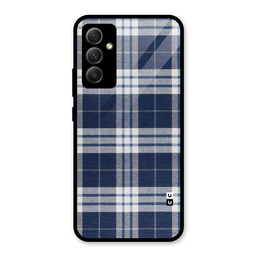 Blue White Check Glass Back Case for Galaxy A34