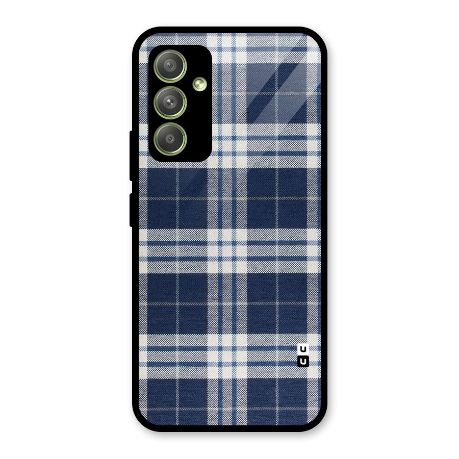 Blue White Check Glass Back Case for Galaxy A54