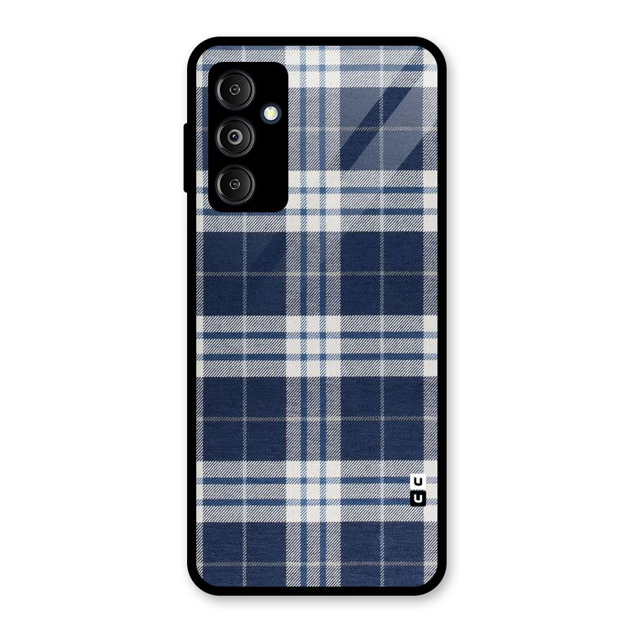 Blue White Check Glass Back Case for Galaxy M14 5G