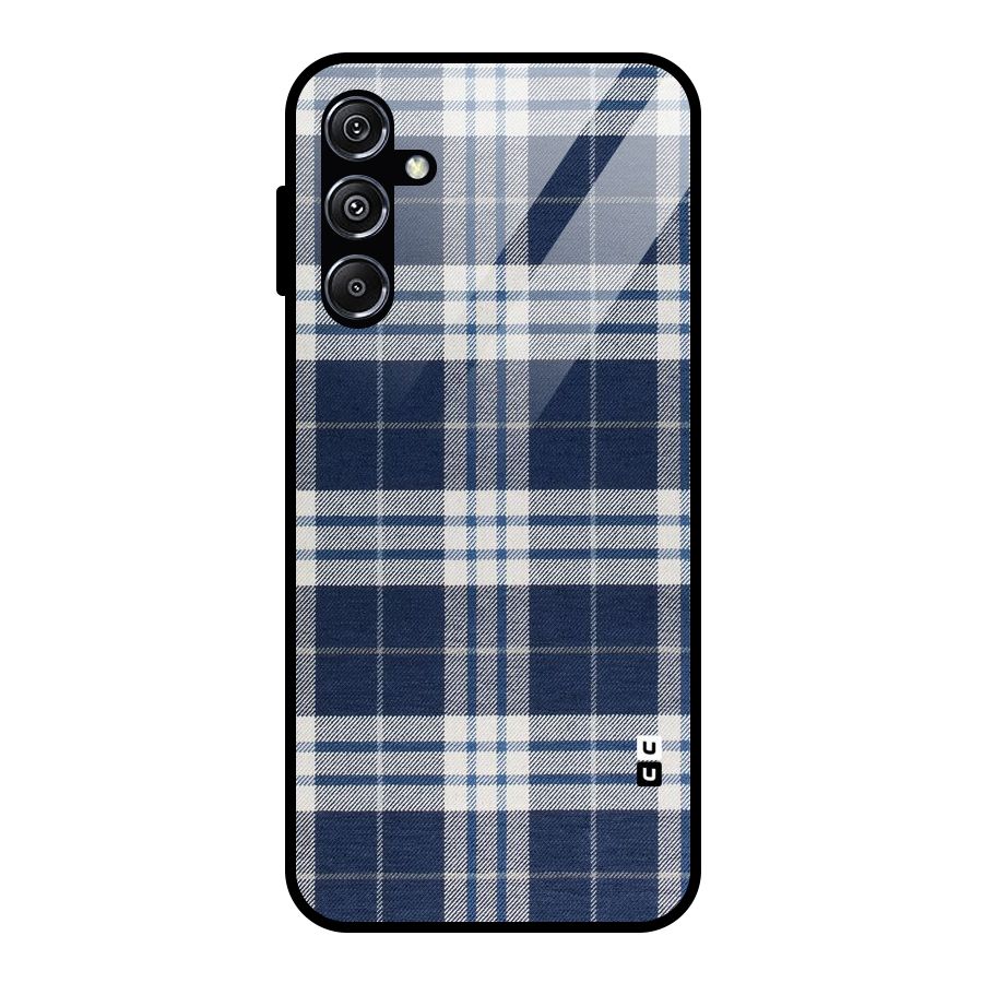 Blue White Check Glass Back Case for Galaxy M34 5G